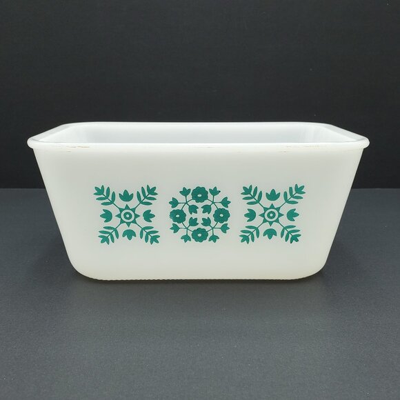Glasbake Turquoise Floral Snowflake Casserole Baking Dish MCM Refrigerator Dish - Picture 5 of 10